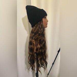 Black toboggan and Brown Wavy Hair Wig